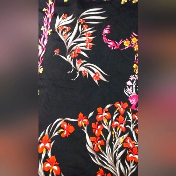 Vintage Floral Black & Pink Silk Scarf Horse Flowers Cheval Fleuri Foulard - Picture 8 of 16